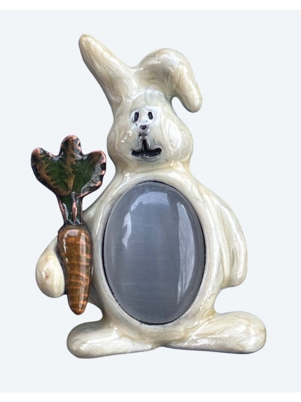 Rabbit with Stone Gem Belly Vintage Silver Tone Pin Brooch